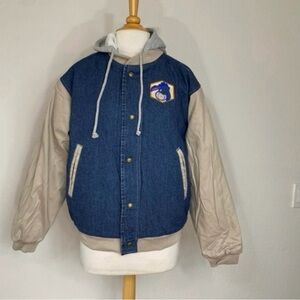 Like New Vintage Disney Eeyore Denim Oversized Hooded Varsity Jacket Size Small